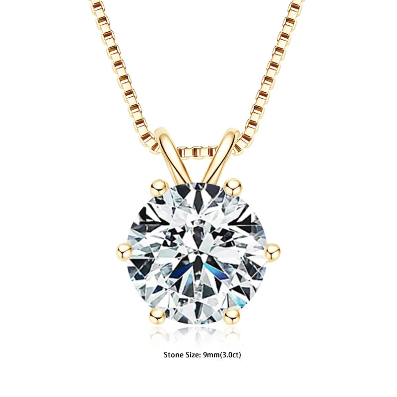 Moissanite Pendant Necklace - Certified 0.5-5ct Round Stone | 925 Sterling Silver Box Chain For Women - ZOOMNSTORE