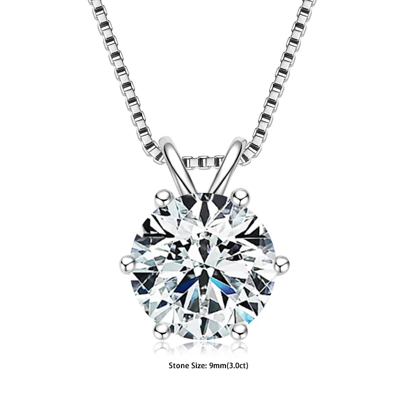 Moissanite Pendant Necklace - Certified 0.5-5ct Round Stone | 925 Sterling Silver Box Chain For Women - ZOOMNSTORE