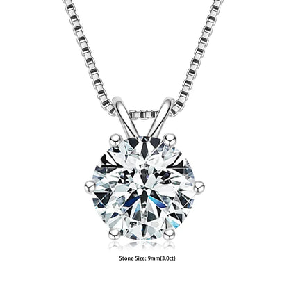 Moissanite Pendant Necklace - Certified 0.5-5ct Round Stone | 925 Sterling Silver Box Chain For Women - ZOOMNSTORE