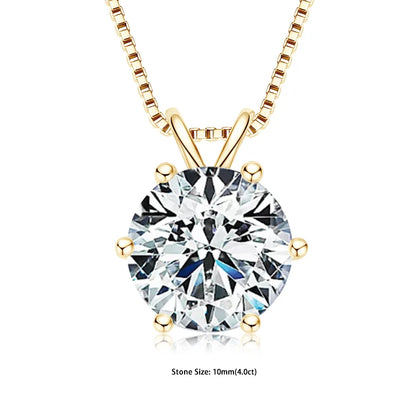 Moissanite Pendant Necklace - Certified 0.5-5ct Round Stone | 925 Sterling Silver Box Chain For Women - ZOOMNSTORE