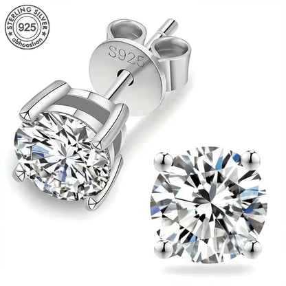Moissanite Stud Earrings - 925 Silver Unisex Round Cut Small Sterling Silver Jewelry - ZOOMNSTORE