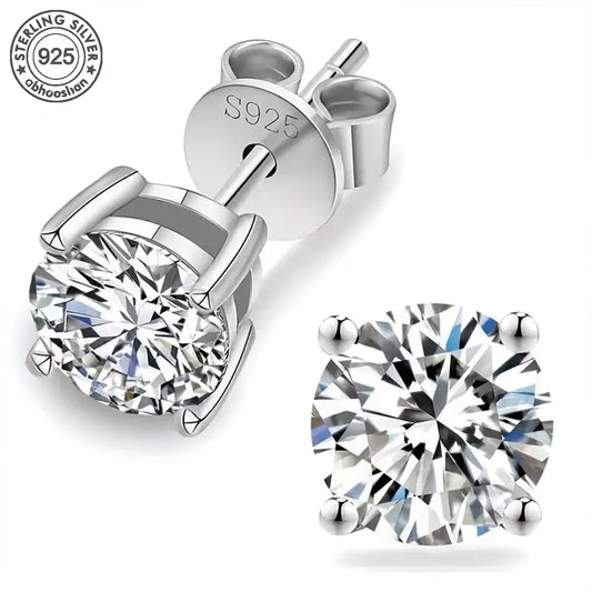 Moissanite Stud Earrings - 925 Silver Unisex Round Cut Small Sterling Silver Jewelry - ZOOMNSTORE