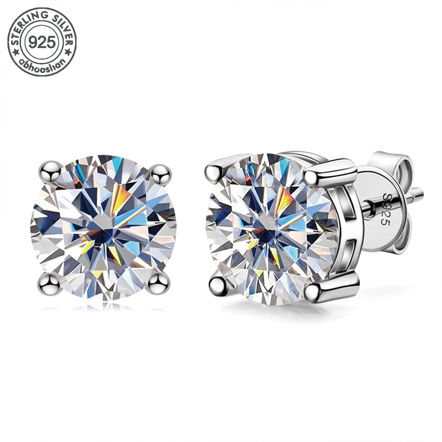 Moissanite Stud Earrings - 925 Silver Unisex Round Cut Small Sterling Silver Jewelry - ZOOMNSTORE