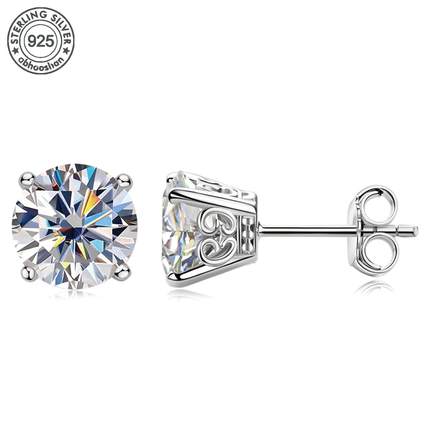 Moissanite Stud Earrings - 925 Silver Unisex Round Cut Small Sterling Silver Jewelry - ZOOMNSTORE