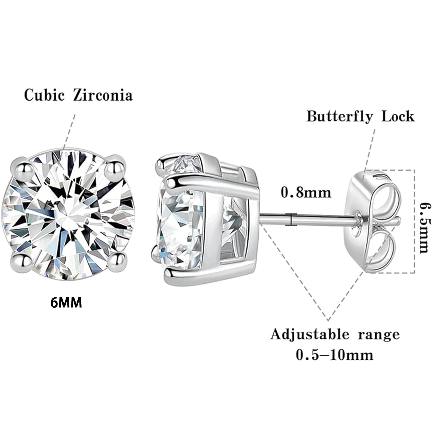 Moissanite Stud Earrings - 925 Silver Unisex Round Cut Small Sterling Silver Jewelry - ZOOMNSTORE