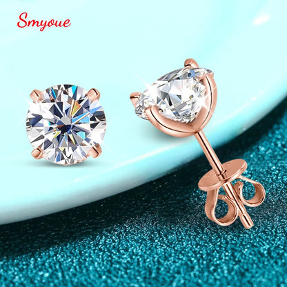 Rose Gold Moissanite Stud Earrings - Sparkling 925 Silver Wedding Jewelry - ZOOMNSTORE
