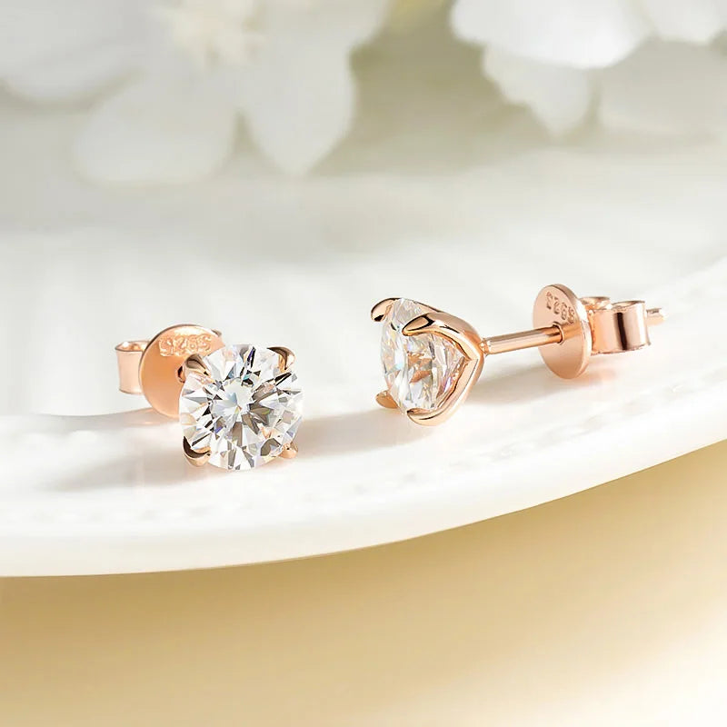 Rose Gold Moissanite Stud Earrings - Sparkling 925 Silver Wedding Jewelry - ZOOMNSTORE
