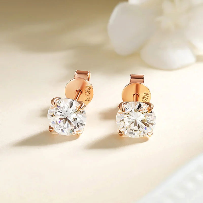 Rose Gold Moissanite Stud Earrings - Sparkling 925 Silver Wedding Jewelry - ZOOMNSTORE