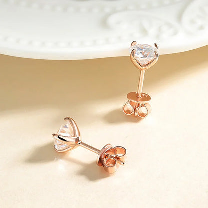 Rose Gold Moissanite Stud Earrings - Sparkling 925 Silver Wedding Jewelry - ZOOMNSTORE