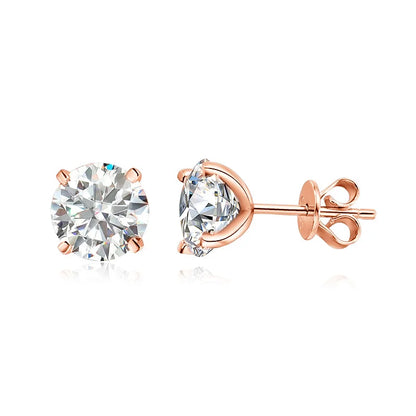 Rose Gold Moissanite Stud Earrings - Sparkling 925 Silver Wedding Jewelry - ZOOMNSTORE