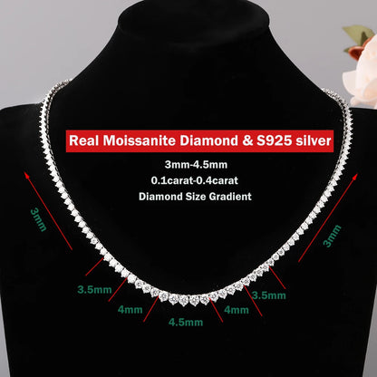 Moissanite Tennis Necklace – 3-5mm Gradient Moissanite Stones | Sterling Silver Choker - ZOOMNSTORE