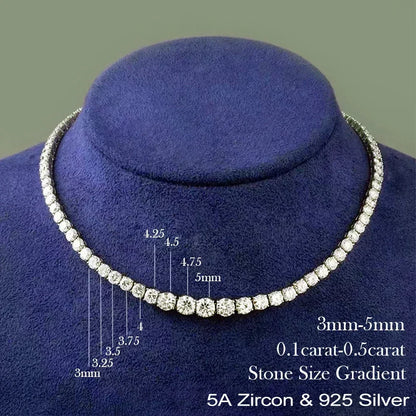 Moissanite Tennis Necklace – 3-5mm Gradient Moissanite Stones | Sterling Silver Choker - ZOOMNSTORE