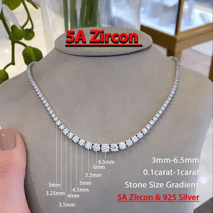 Moissanite Tennis Necklace – 3-5mm Gradient Moissanite Stones | Sterling Silver Choker - ZOOMNSTORE