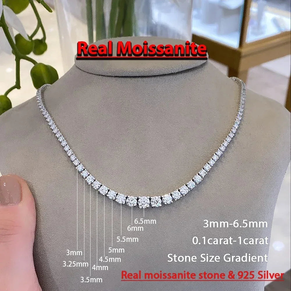 Moissanite Tennis Necklace – 3-5mm Gradient Moissanite Stones | Sterling Silver Choker - ZOOMNSTORE