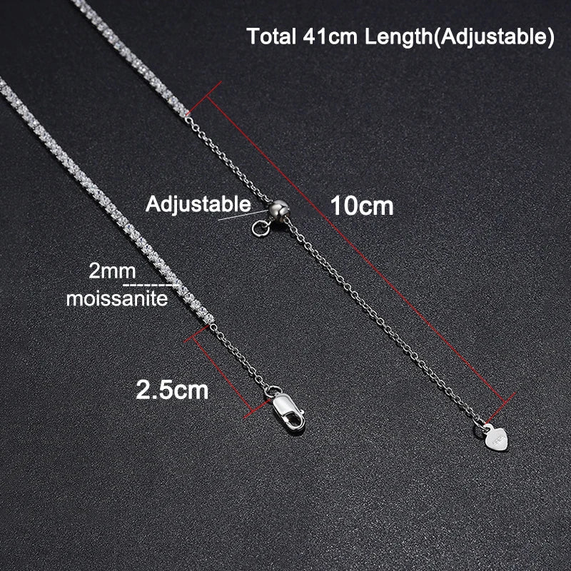 Moissanite Tennis Necklace - Sterling Silver Necklace With 18K Gold Plated Chain, Adjustable Choker Jewelry - ZOOMNSTORE