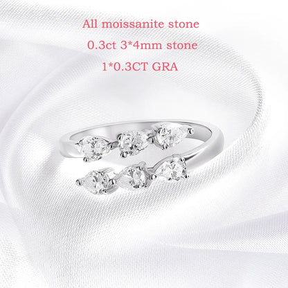 Smyoue Test Passed 3*4MM Moissanite Rings for Women Lab Diamond Wedding Band 925 Sterling Silver Female Crown Single Tail Ring - ZOOMNSTORE