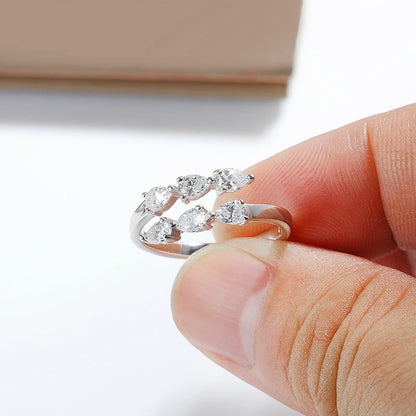 Smyoue Test Passed 3*4MM Moissanite Rings for Women Lab Diamond Wedding Band 925 Sterling Silver Female Crown Single Tail Ring - ZOOMNSTORE