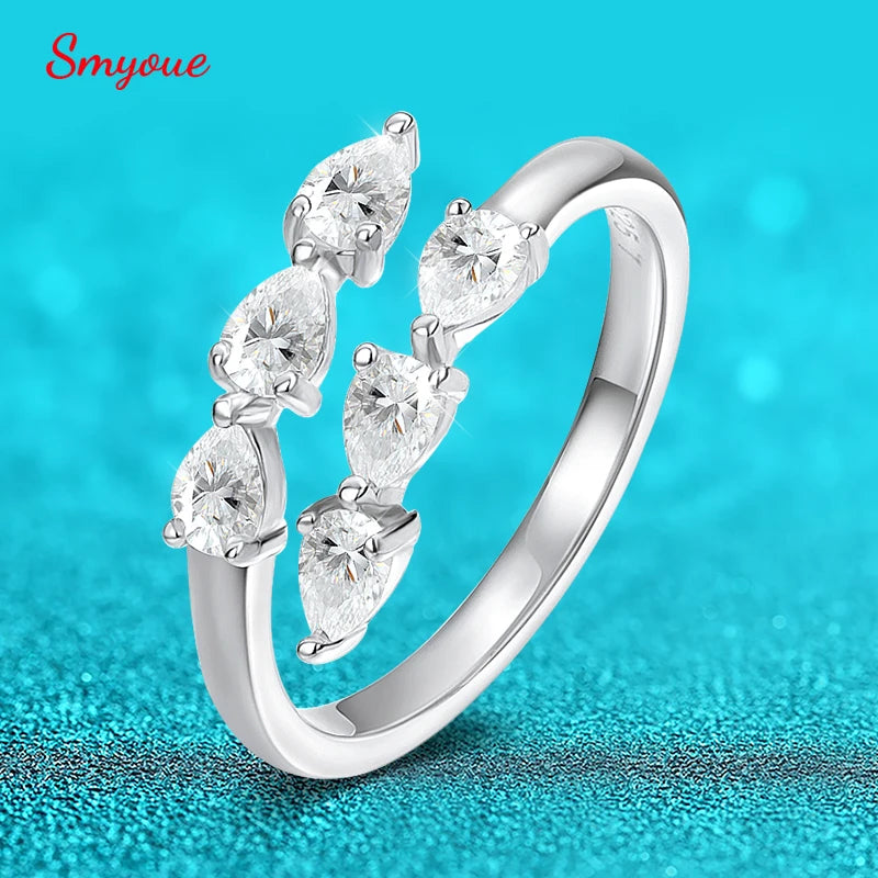 Smyoue Test Passed 3*4MM Moissanite Rings for Women Lab Diamond Wedding Band 925 Sterling Silver Female Crown Single Tail Ring - ZOOMNSTORE