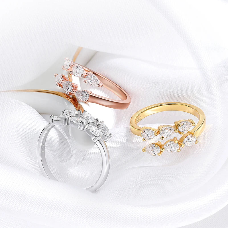 Smyoue Test Passed 3*4MM Moissanite Rings for Women Lab Diamond Wedding Band 925 Sterling Silver Female Crown Single Tail Ring - ZOOMNSTORE