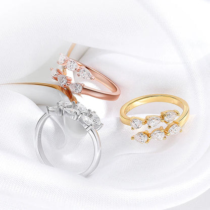 Smyoue Test Passed 3*4MM Moissanite Rings for Women Lab Diamond Wedding Band 925 Sterling Silver Female Crown Single Tail Ring - ZOOMNSTORE