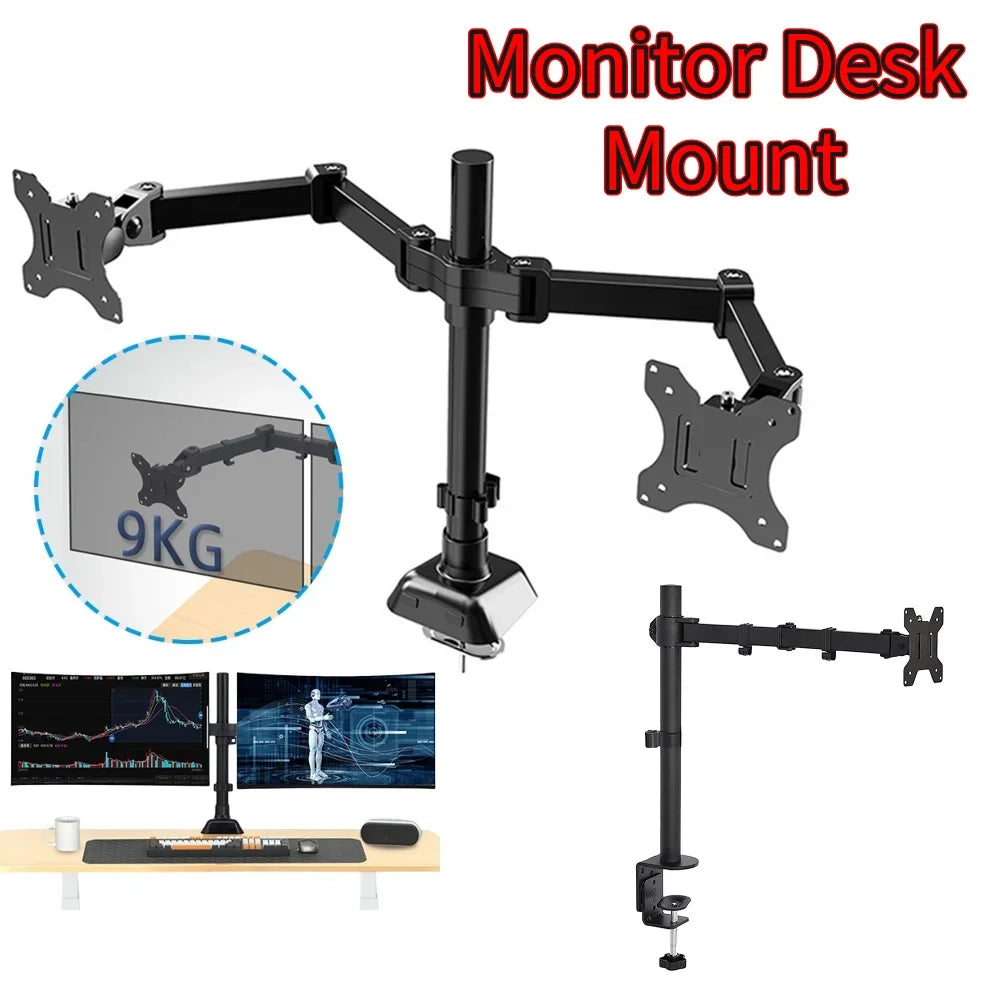 Monitor Desk Mount - Dual Adjustable Arm for 17 to 32 Inch Screens | Cable Management - ZOOMNSTORE