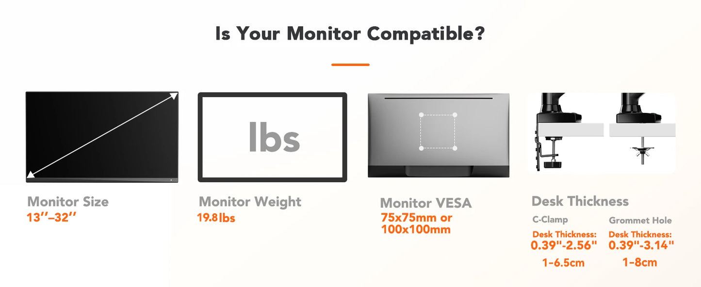 Monitor Mount Bracket - Adjustable Desk Display Bracket for 32 Inch Monitors Up to 20 Lbs - ZOOMNSTORE
