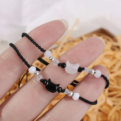 Couples Minimalist Bracelets - 2pcs Natural Moonstone Obsidian  Cat Jewelry Gifts - ZOOMNSTORE