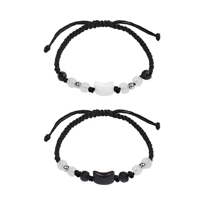 Couples Minimalist Bracelets - 2pcs Natural Moonstone Obsidian  Cat Jewelry Gifts - ZOOMNSTORE