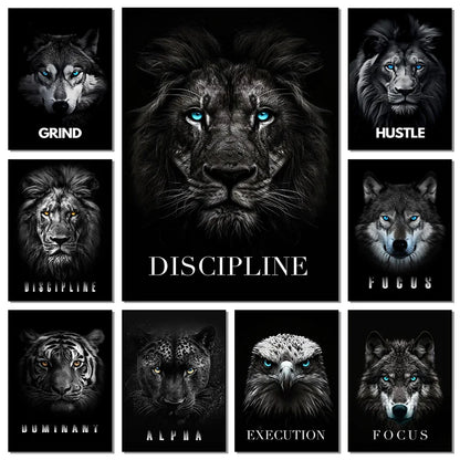 Animal Motivational Wall Art - Lion Wolf Leopard Canvas Prints for Home Office Decor - ZOOMNSTORE