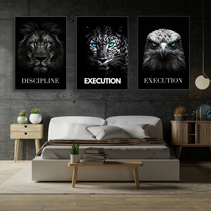 Animal Motivational Wall Art - Lion Wolf Leopard Canvas Prints for Home Office Decor - ZOOMNSTORE