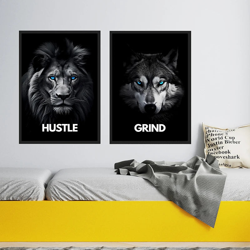 Animal Motivational Wall Art - Lion Wolf Leopard Canvas Prints for Home Office Decor - ZOOMNSTORE