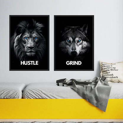 Animal Motivational Wall Art - Lion Wolf Leopard Canvas Prints for Home Office Decor - ZOOMNSTORE
