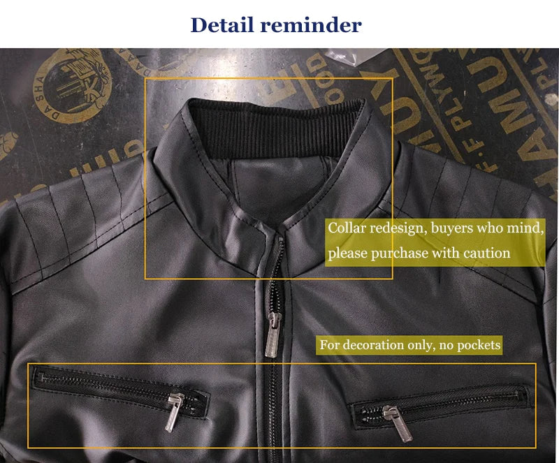Mens Slim Fit Leather Motorcycle Jacket - Casual Autumn PU Coat - ZOOMNSTORE
