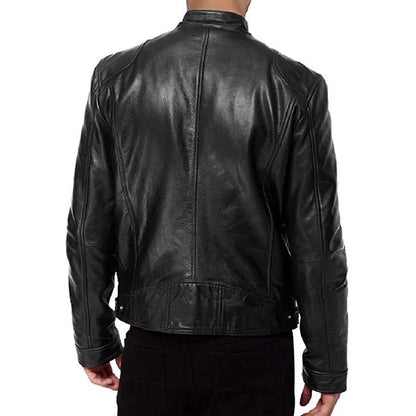 Mens Slim Fit Leather Motorcycle Jacket - Casual Autumn PU Coat - ZOOMNSTORE