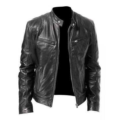 Mens Slim Fit Leather Motorcycle Jacket - Casual Autumn PU Coat - ZOOMNSTORE
