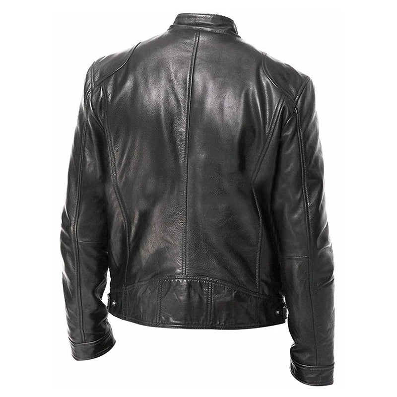 Mens Slim Fit Leather Motorcycle Jacket - Casual Autumn PU Coat - ZOOMNSTORE
