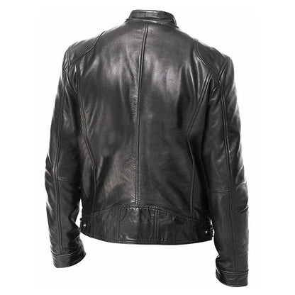 Mens Slim Fit Leather Motorcycle Jacket - Casual Autumn PU Coat - ZOOMNSTORE