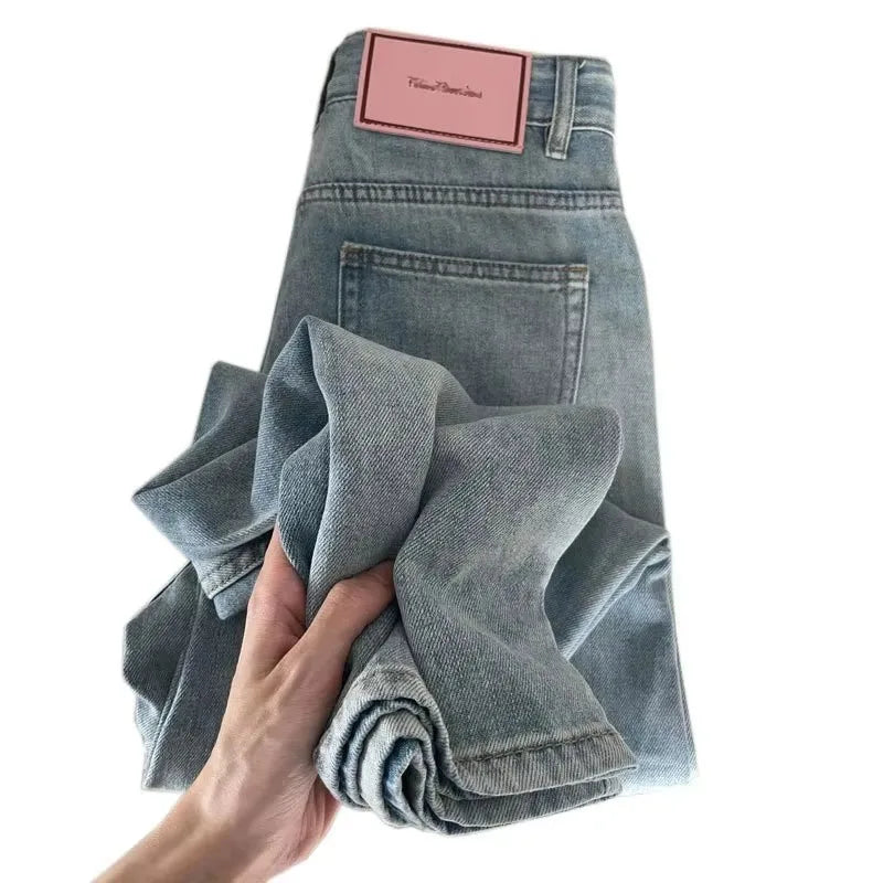 Mulheres perna larga calças de brim baggy senhora vintage y2k punk cintura baixa solta calças jeans streetwear moda lixo longo s - ZOOMNSTORE