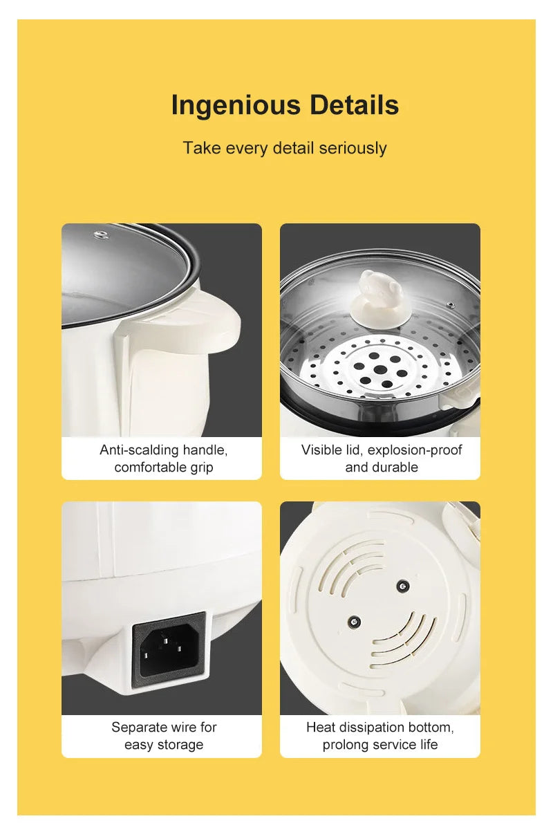 220V Electric Multi Cooker - Non-Stick Hot Pot  Rice Cooker for 1-2 People - ZOOMNSTORE