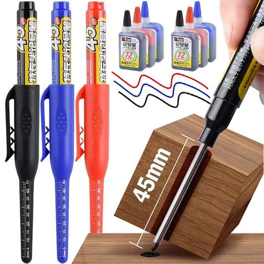 1-6Pcs Multi-Purpose 45mm Deep Drill Hole Long Nib Marker Pens Waterproof for Bathroom Woodworking Long Head Carpenter Pen - ZOOMNSTORE