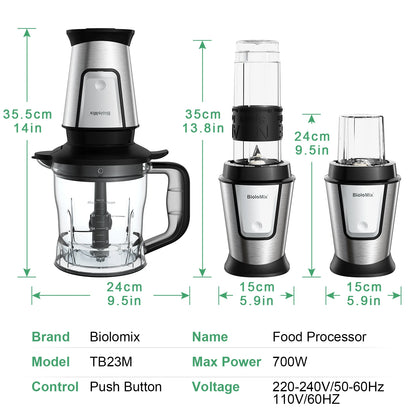 3-in-1 Food Processor - 700W Portable Juicer Blender  Chopper - ZOOMNSTORE
