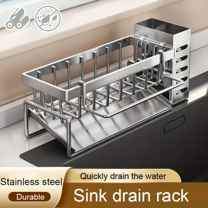 Multifunctional Stainless Steel Sink Cleaning Tools Rack - Sponge and Rag Organizer - ZOOMNSTORE