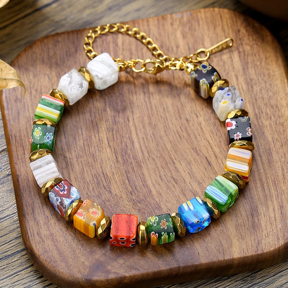 Murano Glass Bead Bracelet - Hand-Made Thousand Flower Crystal Jewelry for Women - ZOOMNSTORE