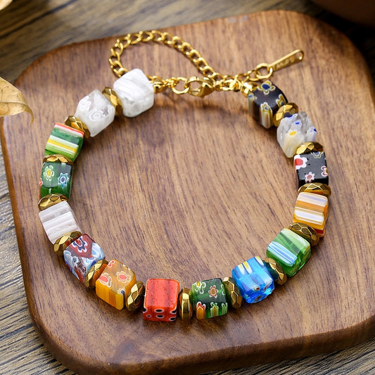 Murano Glass Bead Bracelet - Hand-Made Thousand Flower Crystal Jewelry for Women - ZOOMNSTORE
