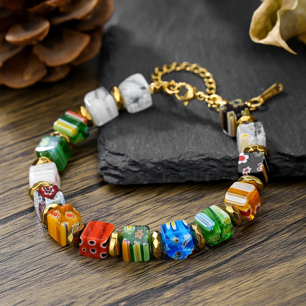 Murano Glass Bead Bracelet - Hand-Made Thousand Flower Crystal Jewelry for Women - ZOOMNSTORE