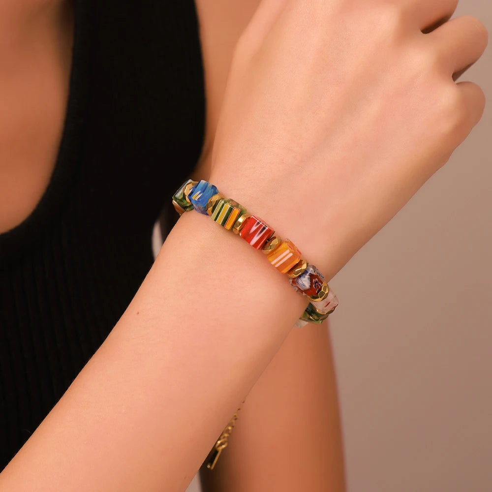 Murano Glass Bead Bracelet - Hand-Made Thousand Flower Crystal Jewelry for Women - ZOOMNSTORE