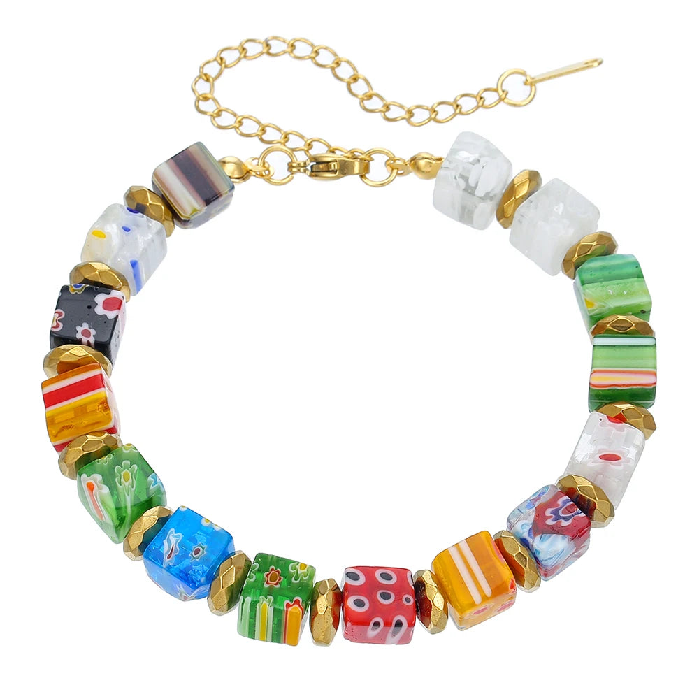Murano Glass Bead Bracelet - Hand-Made Thousand Flower Crystal Jewelry for Women - ZOOMNSTORE
