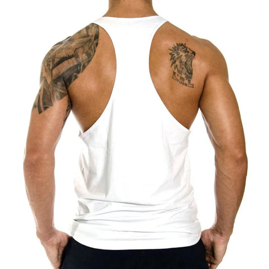 Mens 100 Cotton Muscle Stringer Tank Top - 2024 Summer Fitness Y-Back Vest - ZOOMNSTORE