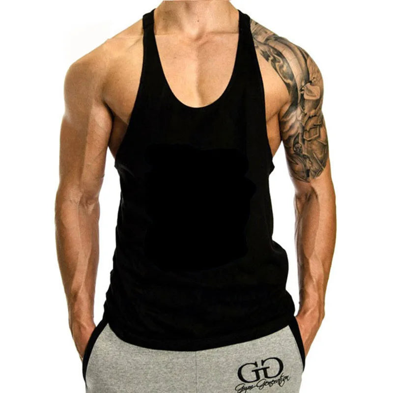 Mens 100 Cotton Muscle Stringer Tank Top - 2024 Summer Fitness Y-Back Vest - ZOOMNSTORE
