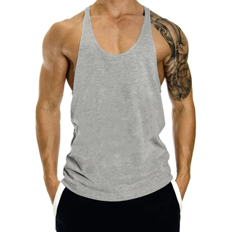 Mens 100 Cotton Muscle Stringer Tank Top - 2024 Summer Fitness Y-Back Vest - ZOOMNSTORE